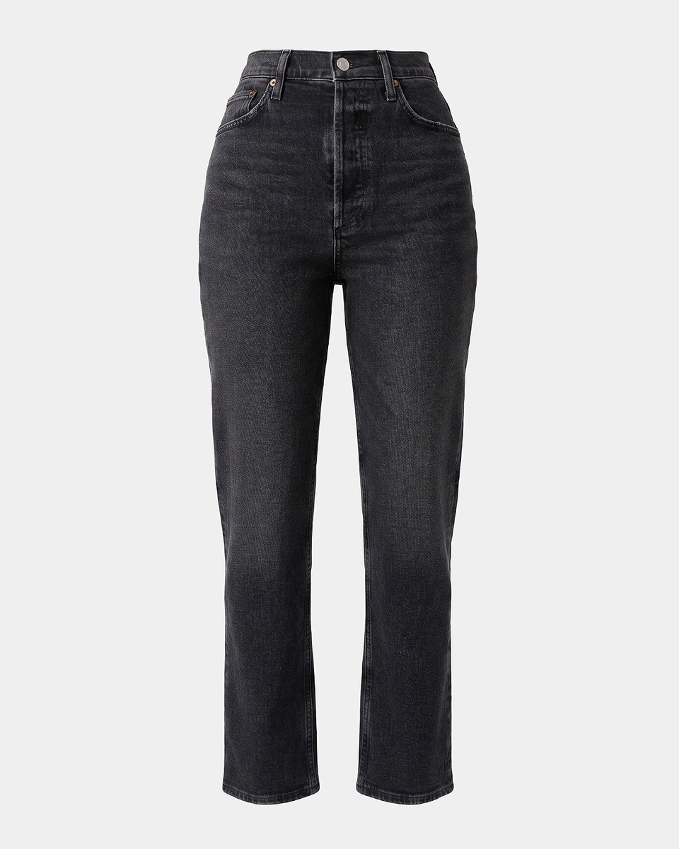 Washed black straight cropped jeans