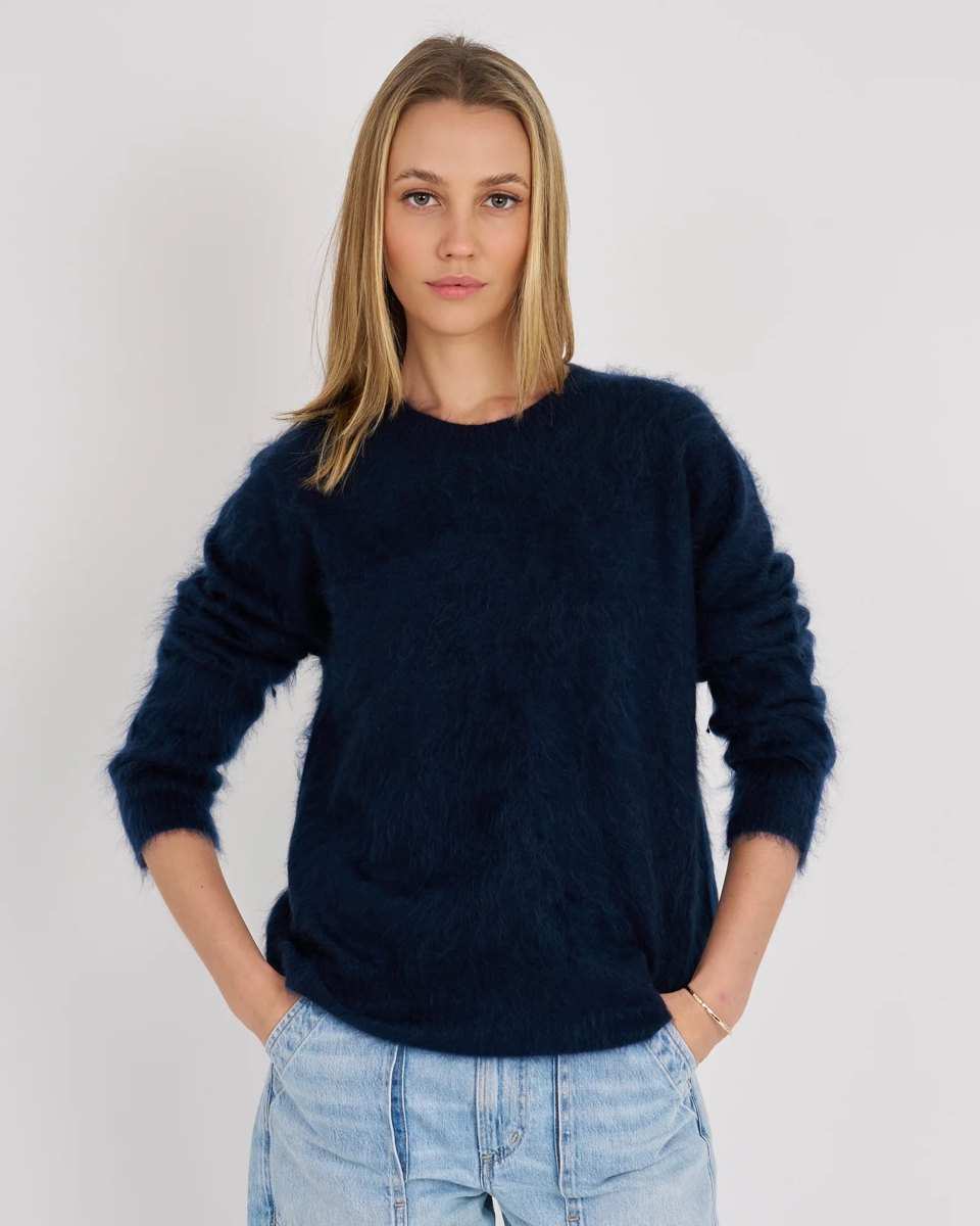 Navy brushed cashmere crewneck sweater