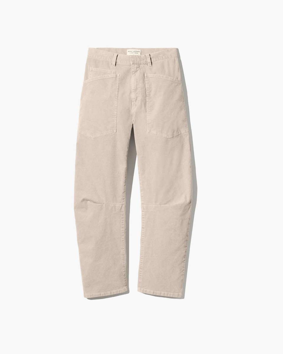Cream corduroy barrel-leg pants