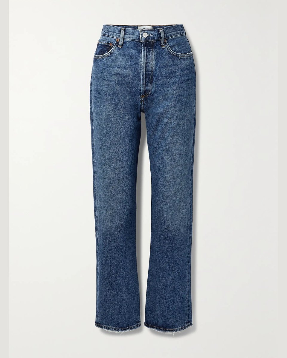 Medium vintage wash straight cropped jeans